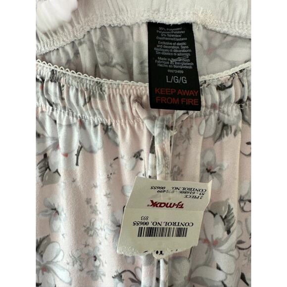 Rene Rofe Pink Floral Cropped Pull On Pajama Pants Lace Trim Women's Large New - Picture 3 of 5